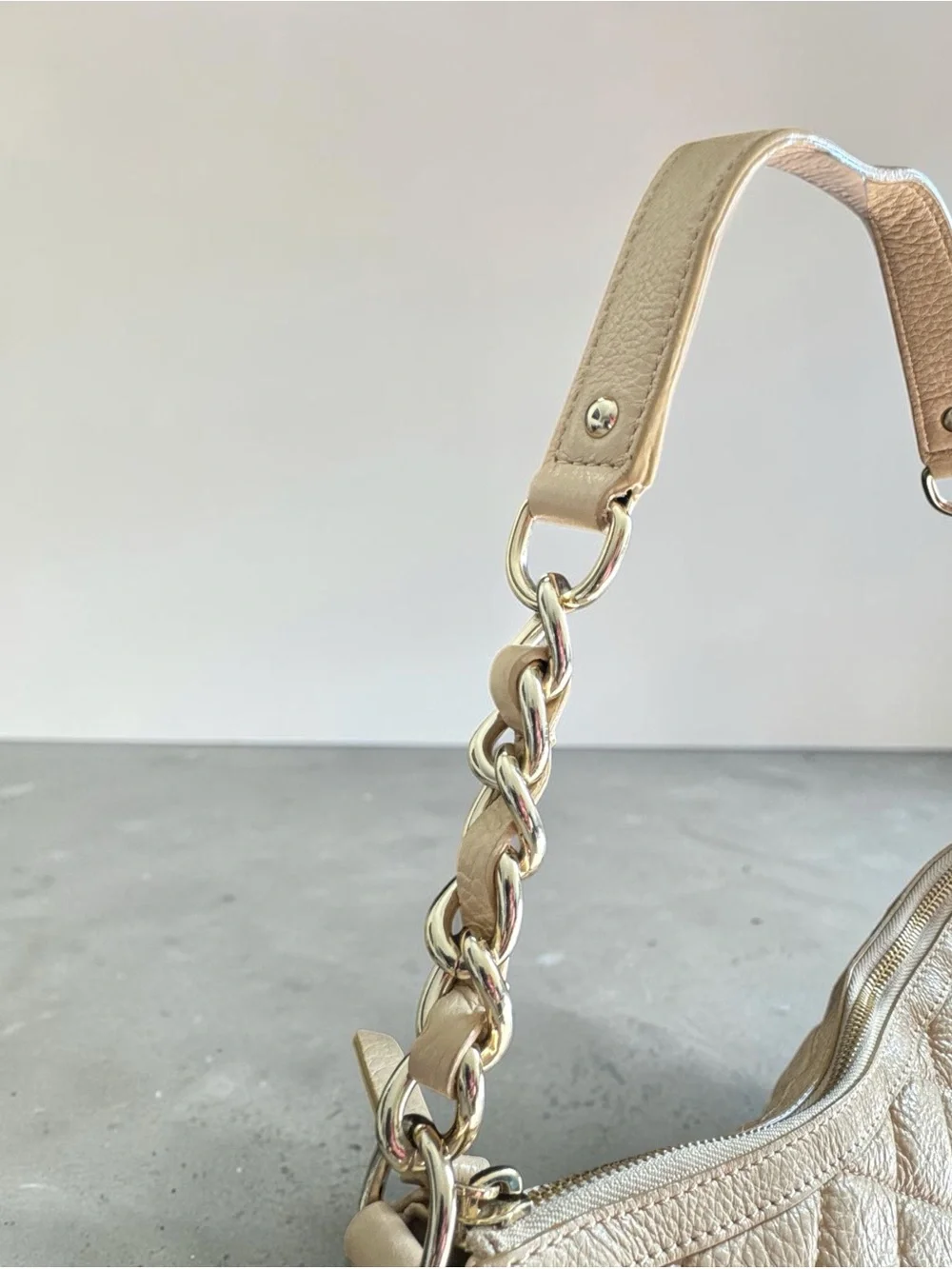 Kate Spade Beige Quilted Leather Chain Shoulder Hobo Bag